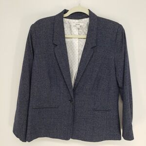 Kensie Plaid Single Button Blazer Jacket Womens L Navy Blue Gray Professional